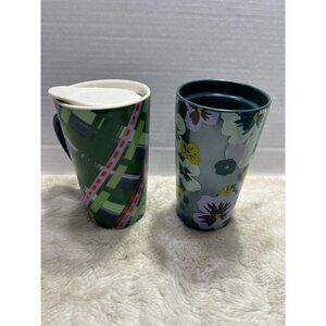 Star Bucks Colorful Ceramic Travel Mugs Set Of 2 With Lids
